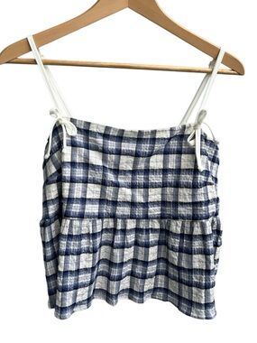 🌴 Planet Heart Navy Plaid Tie Strap Babydoll Cami Top NWT Juniors Large